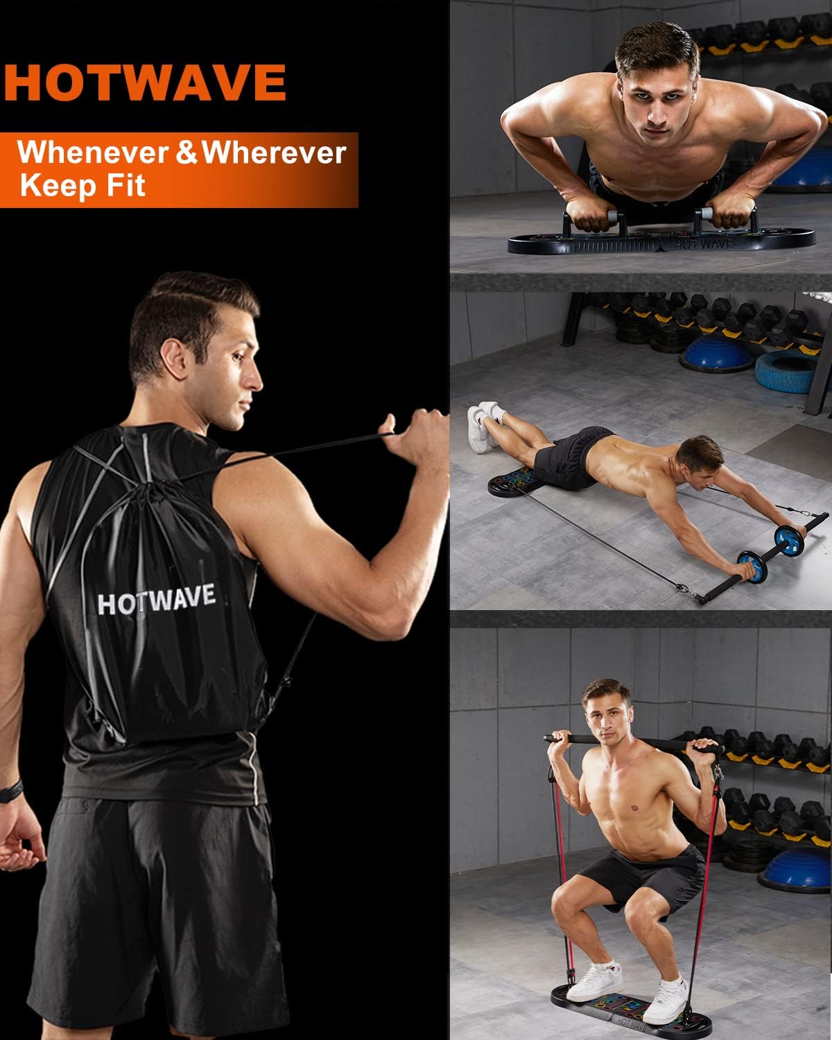 HOTWAVE Portable Exercise Equipment with 16 Gym Accessories.20 in 1 Push Up Board Fitness,Resistance Bands with Ab Roller Wheel,Home Workout for Men - Image 5